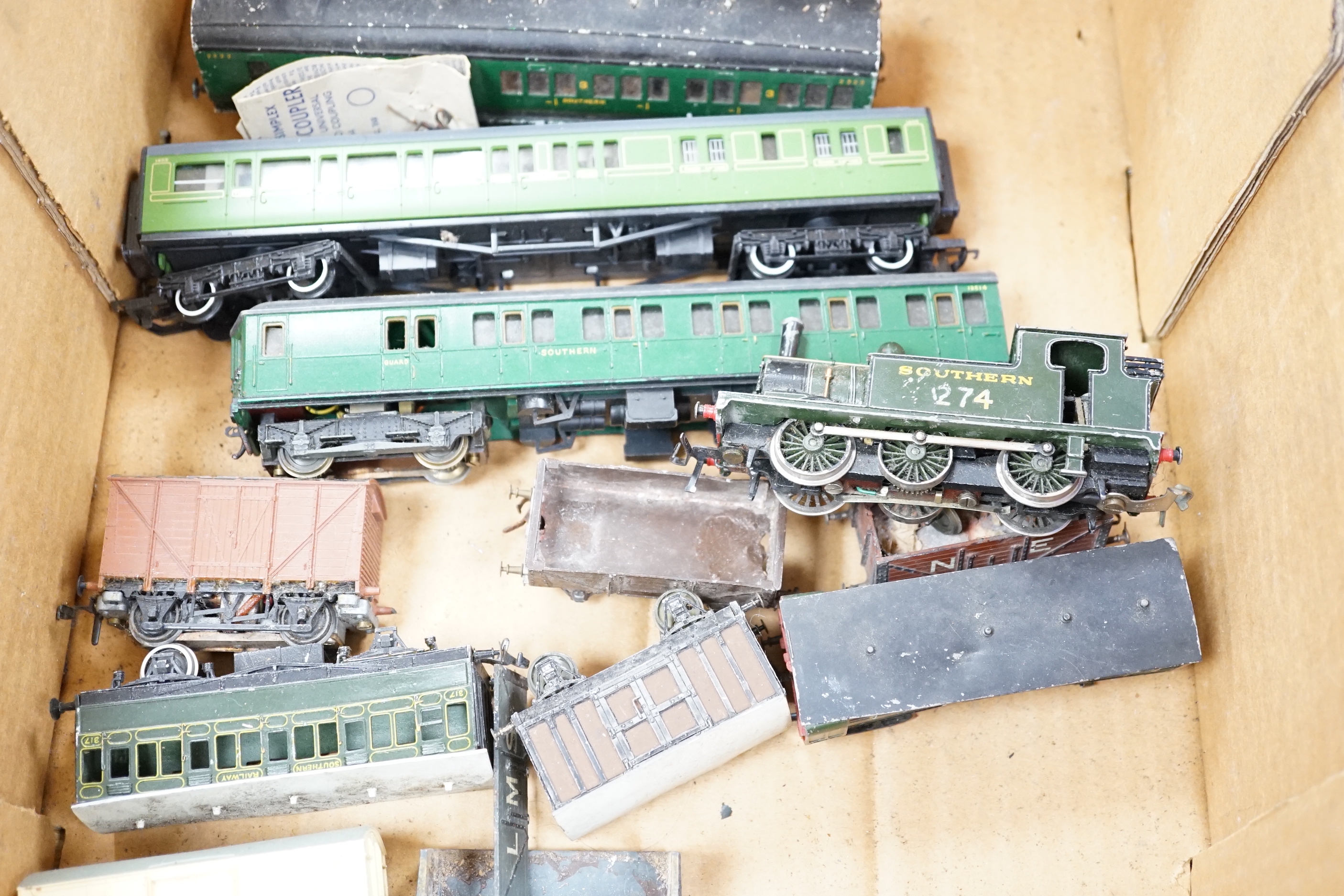 A collection of 00 gauge model, railway, most items, kit built, including two locomotives; a Stroudley terrier, an Adams G6 class, together with a Graham Farish GWR Prairie tank, and a number of Southern Railway coaches